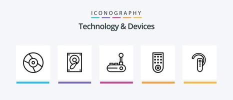 Pacote de ícones da linha 5 de dispositivos, incluindo joystick. controlador. rádio. palestrante. música. design de ícones criativos vetor