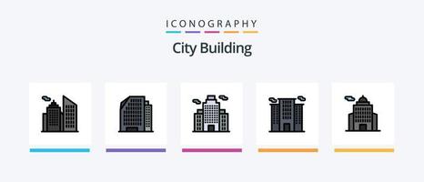 linha de construção da cidade cheia de 5 ícones incluindo . prédio. governo. design de ícones criativos vetor