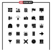 pacote de glifos sólidos de 25 símbolos universais de fotografia cinema fiscal tv diagonal elementos de design de vetores editáveis
