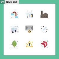 conjunto de 9 pacotes de cores planas comerciais para elementos de design de vetores editáveis da indústria de acampamento de vidro de transporte