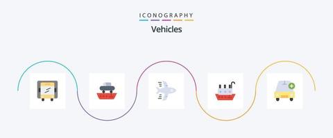 Pacote de ícones plana 5 de veículos, incluindo mais. adicionar. avião. navio. marinho vetor