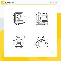 pacote de 4 cores planas criativas de linha preenchida de lustre de livro aprendendo engenharia lâmpada elementos de design de vetores editáveis