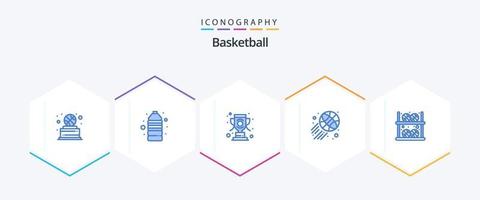 pacote de ícones azul de basquete 25, incluindo construção. bola. esporte. meta. Bola de basquete vetor