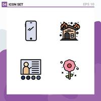 pacote de interface do usuário com 4 cores planas básicas de linhas preenchidas de quadro-negro android lareira educação elementos de design de vetores editáveis