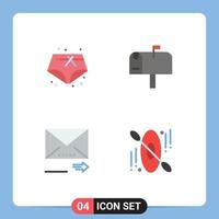 4 conceito de ícone plano para sites móveis e aplicativos shorts próximo correio e-mail hotel elementos de design de vetores editáveis