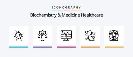 bioquímica e medicina saúde linha 5 pacote de ícones incluindo médico. virtruviano . partícula. medicamento. médico. design de ícones criativos vetor