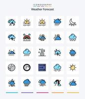 pacote de ícones preenchidos com 25 linhas de clima criativo, como neblina. clima. brilhar. chuva. clima vetor