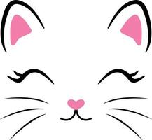 rosto de menina gato bonito com cílios, cabeça. estilo de desenho animado. ilustração vetorial isolada vetor