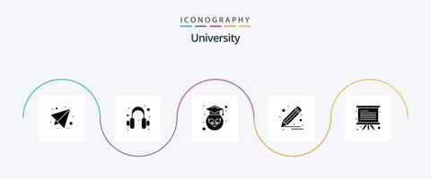 pacote de ícones universitários glifo 5 incluindo placa. escrever. coruja. caneta. empate vetor