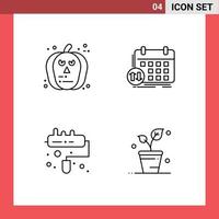 conjunto de 4 sinais de símbolos de ícones de interface do usuário modernos para elementos de design de vetores editáveis de rolo de calendário assustador de pincel de rosto