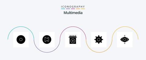 pacote de ícones multimídia glyph 5 incluindo . engrenagem. foco vetor