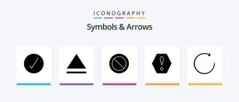 símbolos e setas glifo 5 pacote de ícones incluindo . erro. sentido horário. design de ícones criativos vetor