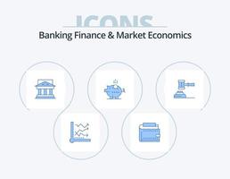 finanças bancárias e economia de mercado azul ícone pack 5 design de ícone. governo. tribunal. finança. prédio. banco vetor