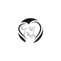 vetor de logotipo de ícone de forma de amor de gato, design de logotipo de ilustração simples e amigável, sonho de animal de estimação.