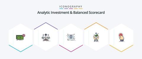 investimento analítico e Balanced Scorecard pacote de ícones de 25 linhas preenchidas, incluindo crescimento. negócios. lei. visão. foco vetor