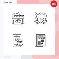 Pacote de 4 linhas de interface de usuário de sinais e símbolos modernos de filme móvel amo elementos de design de vetores editáveis de negócios
