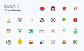 25 pacotes de ícones de cores planas do ano novo chinês vetor