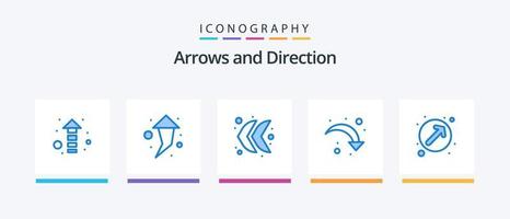 pacote de ícones de 5 setas azuis, incluindo . ponteiro. esquerda. direção. abaixo. design de ícones criativos vetor