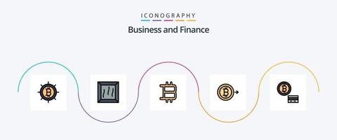 linha de finanças cheia de pacote de ícones de 5 planos, incluindo . bitcoin. cartão vetor