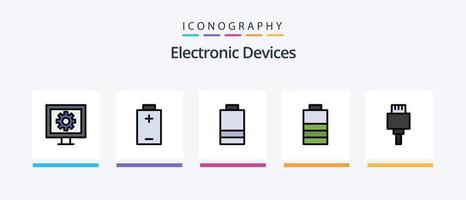 linha de dispositivos cheia de 5 ícones incluindo foto. foco. tecnologia. elétrico. bateria. design de ícones criativos vetor