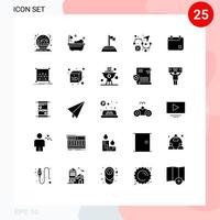 conjunto de glifos sólidos de interface móvel de 25 pictogramas de design de canto de cinema de calendário criativo elementos de design de vetores editáveis