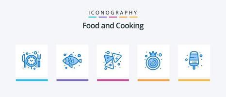 pacote de ícones de comida azul 5 incluindo . sorvete. nachos. comida. vegetal. design de ícones criativos vetor