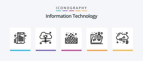 pacote de ícones da linha 5 de tecnologia da informação, incluindo . móvel. rede. nuvem. bater. design de ícones criativos vetor