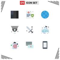 9 ícones criativos, sinais modernos e símbolos de poluição, máscara, câmera, esgrima, wifi, elementos de design de vetores editáveis