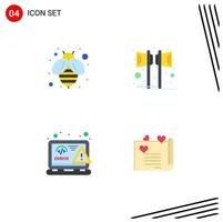 conjunto de 4 ícones planos vetoriais na grade para alto-falante de design de abelha som web elementos de design de vetores editáveis