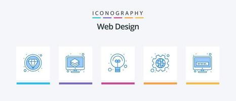 pacote de ícones de design web azul 5, incluindo www. eletrônico. projeto. configurações. engrenagem. design de ícones criativos vetor