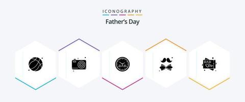 pacote de ícones de 25 glifos do dia dos pais, incluindo cartão de felicitações do dia dos pais. pai. relógio. gravata. arco vetor