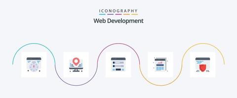 desenvolvimento web flat 5 icon pack incluindo seo. estatísticas da web. forma. gráfico. gráfico vetor