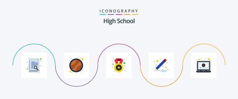 pacote de ícones plana 5 do ensino médio, incluindo . tutorial. recompensa. on-line. material escolar vetor