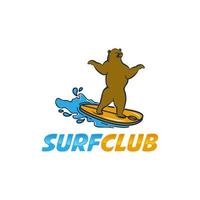 camiseta surf bear 'design de moda estampado, camiseta gráfica, ilustração vetorial de urso na prancha de surf, arte inspirada no surf, clube de surf vetor