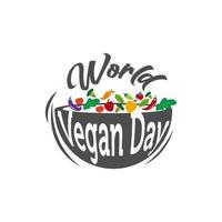 ilustração vetorial do texto do dia mundial vegano para cartões, adesivos, para qualquer tipo de arte, como banners e pôsteres. caligrafia desenhada à mão, letras, tipografia para os eventos de férias. vetor