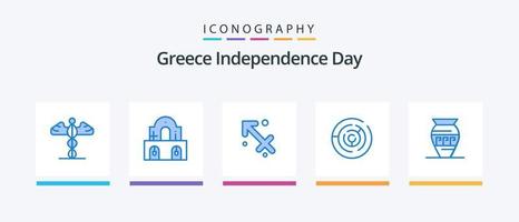 Pacote de ícones azul 5 do Dia da Independência da Grécia, incluindo frasco antigo. Labirinto. astrologia. labirinto. círculo. design de ícones criativos vetor
