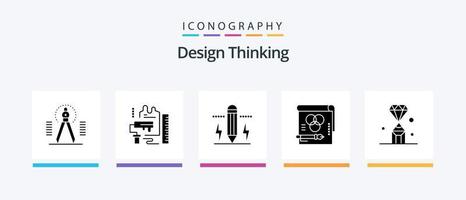 pacote de ícones de design thinking glifo 5, incluindo rgb. cor. escovar. luz. editar. design de ícones criativos vetor
