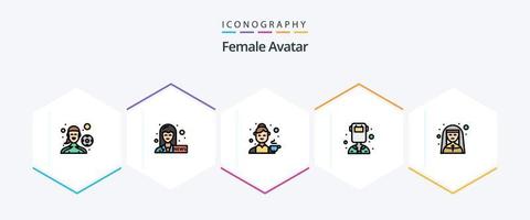 avatar feminino 25 pacote de ícones de linha preenchida, incluindo feminino. soldador. cozinhar. profissão. avatar vetor