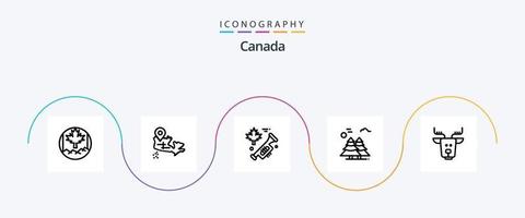 Pacote de ícones da linha 5 do Canadá, incluindo renas. ártico. elogiar. alpino. Pinheiros vetor