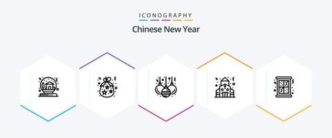 pacote de ícones de 25 linhas do ano novo chinês, incluindo neve. igreja. presente. Natal. decoração vetor