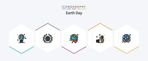 Dia da Terra 25 pacote de ícones de linha preenchida, incluindo mão. dia. mundo. terra. amor vetor