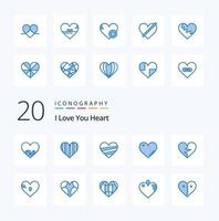 Pacote de ícones de cor azul de 20 corações, como desligamento do invólucro de coração, como vetor
