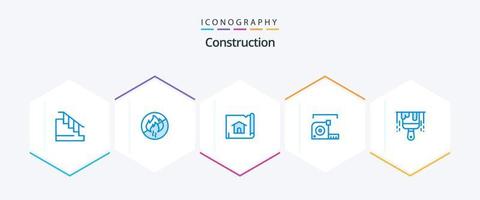 construção 25 pacote de ícones azul incluindo pincel. roleta. prédio. metro. medir vetor