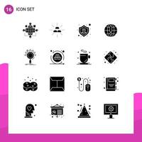 16 ícones criativos, sinais e símbolos modernos de ferramentas de seguro de renda do globo do navegador, elementos de design vetorial editáveis vetor