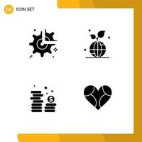 4 ícones criativos sinais modernos e símbolos do mundo da engrenagem quebram moedas verdes elementos de design de vetores editáveis