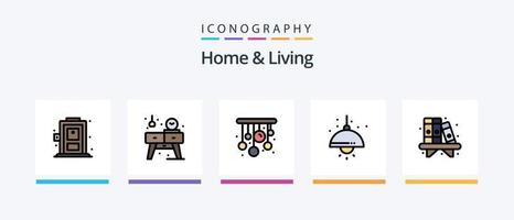 casa e linha de vida cheia de 5 ícones, incluindo casa. vivendo. lar. lar. mesa. design de ícones criativos vetor