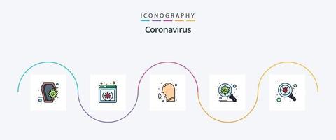 linha de coronavírus cheia de pacote de ícones de 5 planos, incluindo segurança. corona. on-line. bactérias. tosse vetor