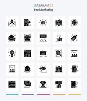 pacote de ícone preto sólido de 25 glifos de marketing de seo criativo, como web. promoção. desconto. rede. mundo vetor