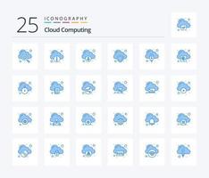 pacote de ícones de 25 cores azuis de computação em nuvem, incluindo conexão com a internet. download. proteção. nuvem vetor