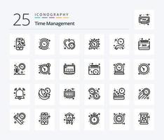 pacote de ícones de 25 linhas de gerenciamento de tempo, incluindo relógio. contexto. reverter. engrenagem. amor vetor